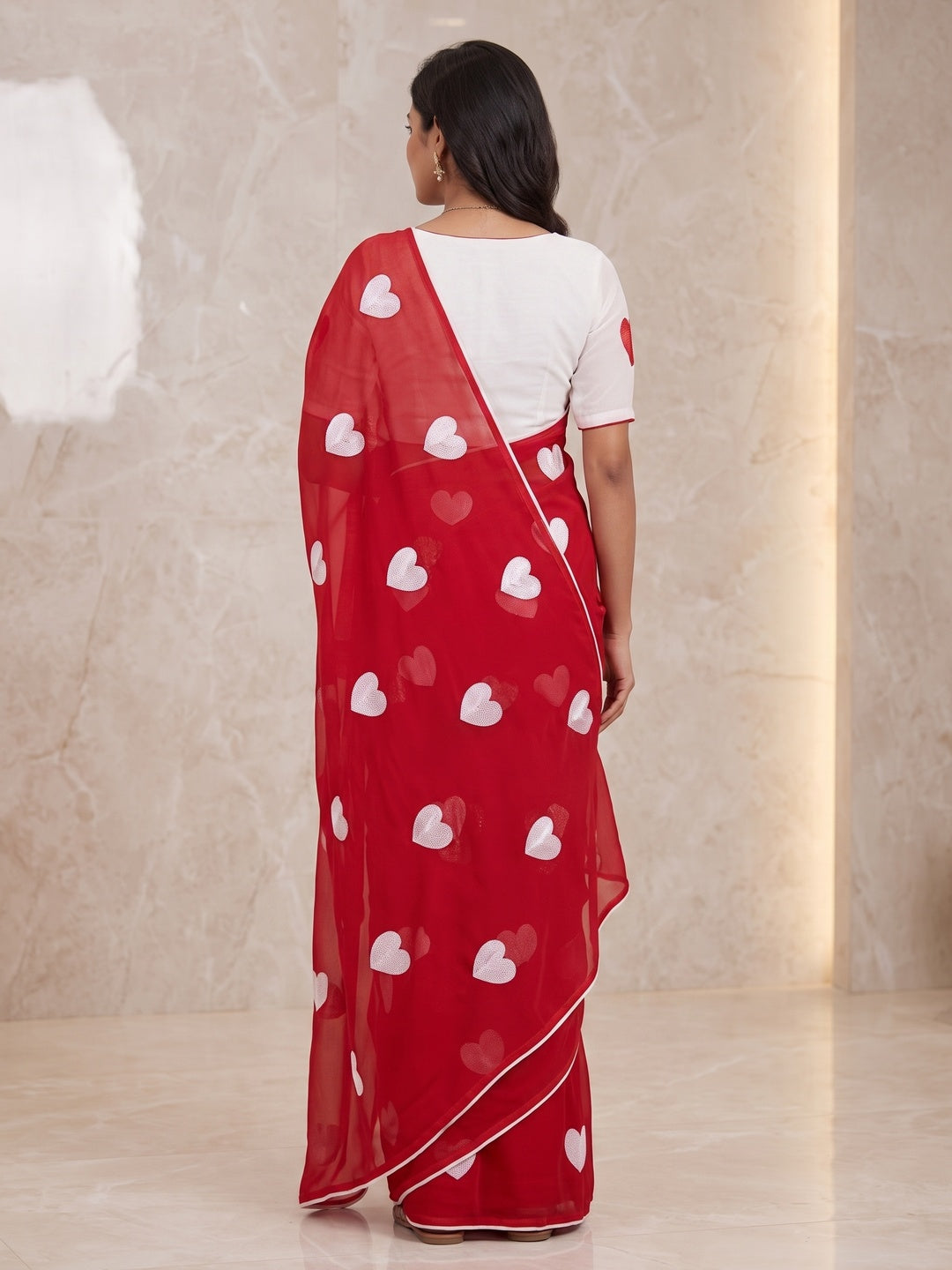 Peachmode Red Georgette Saree - Image 5