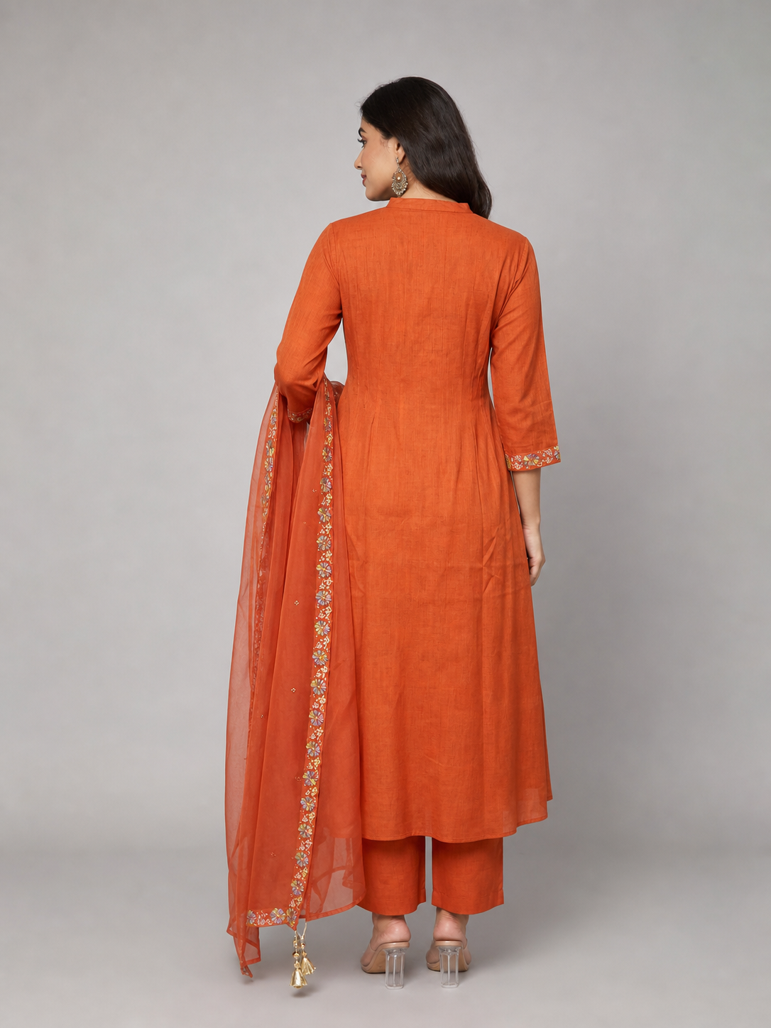 Peachmode Rust Mul Chanderi Embroidered Salwar Suit - Image 5