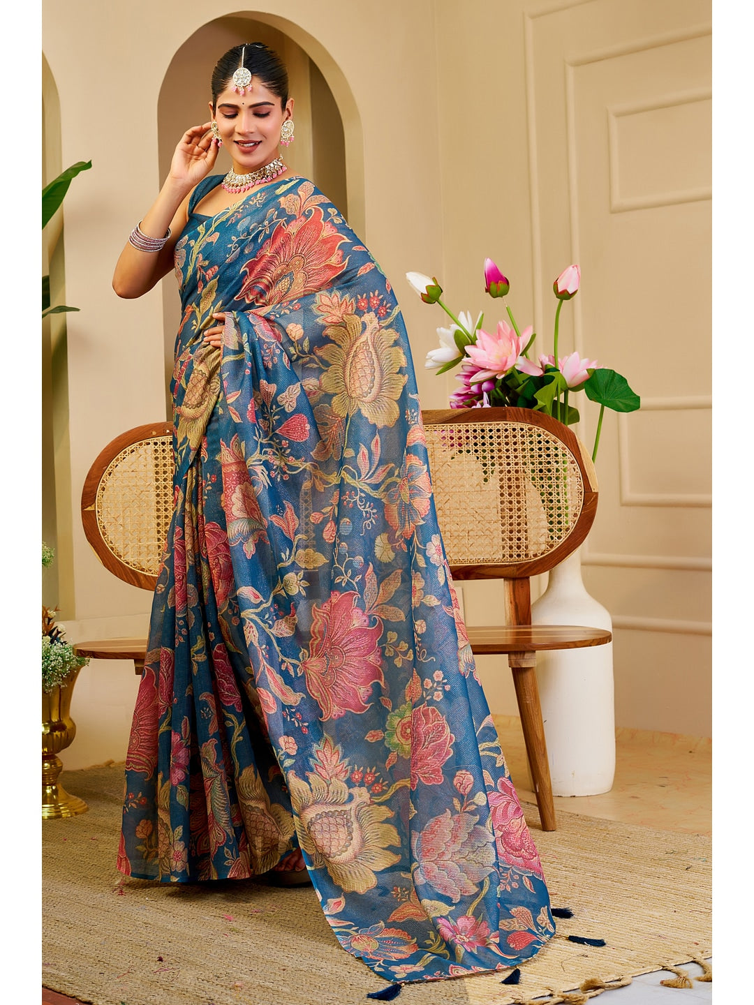 Peachmode Blue Pure Cotton Saree - Image 2