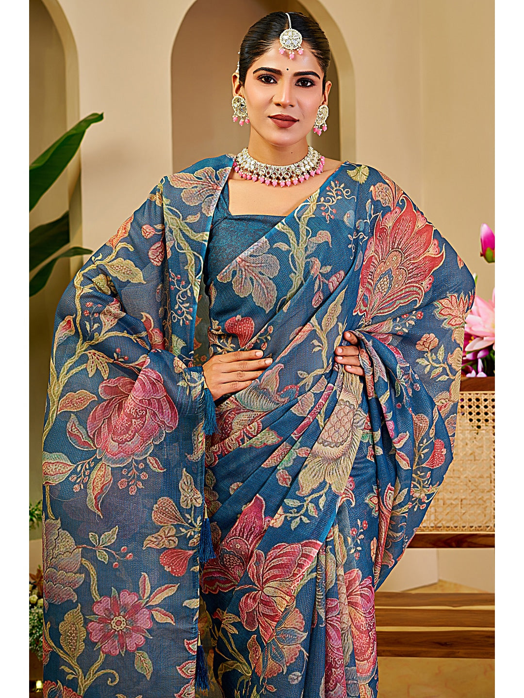 Peachmode Blue Pure Cotton Saree - Image 4