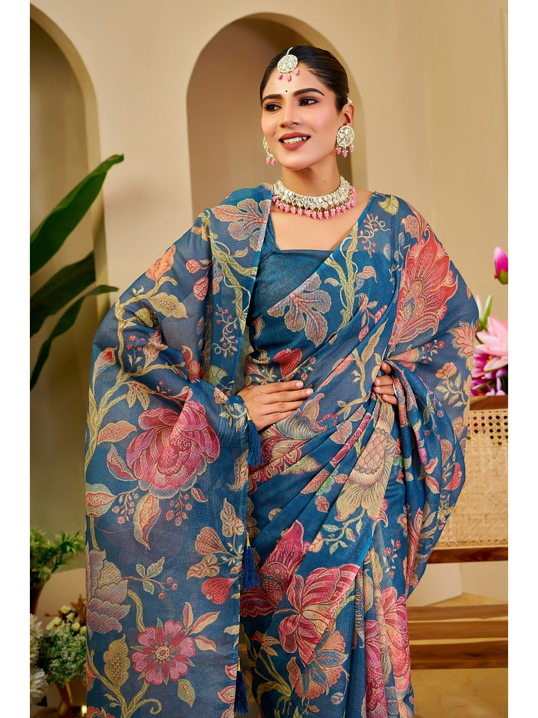 Peachmode Blue Pure Cotton Saree - Image 5