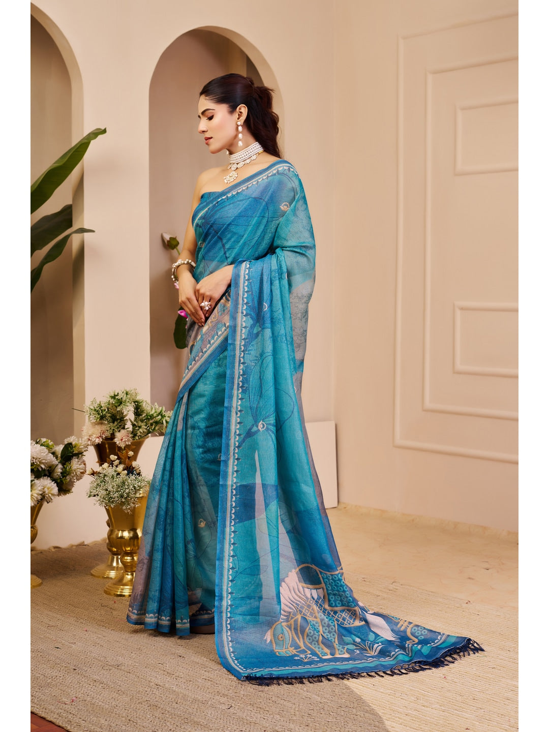 Peachmode Blue Pure Cotton Saree - Image 2
