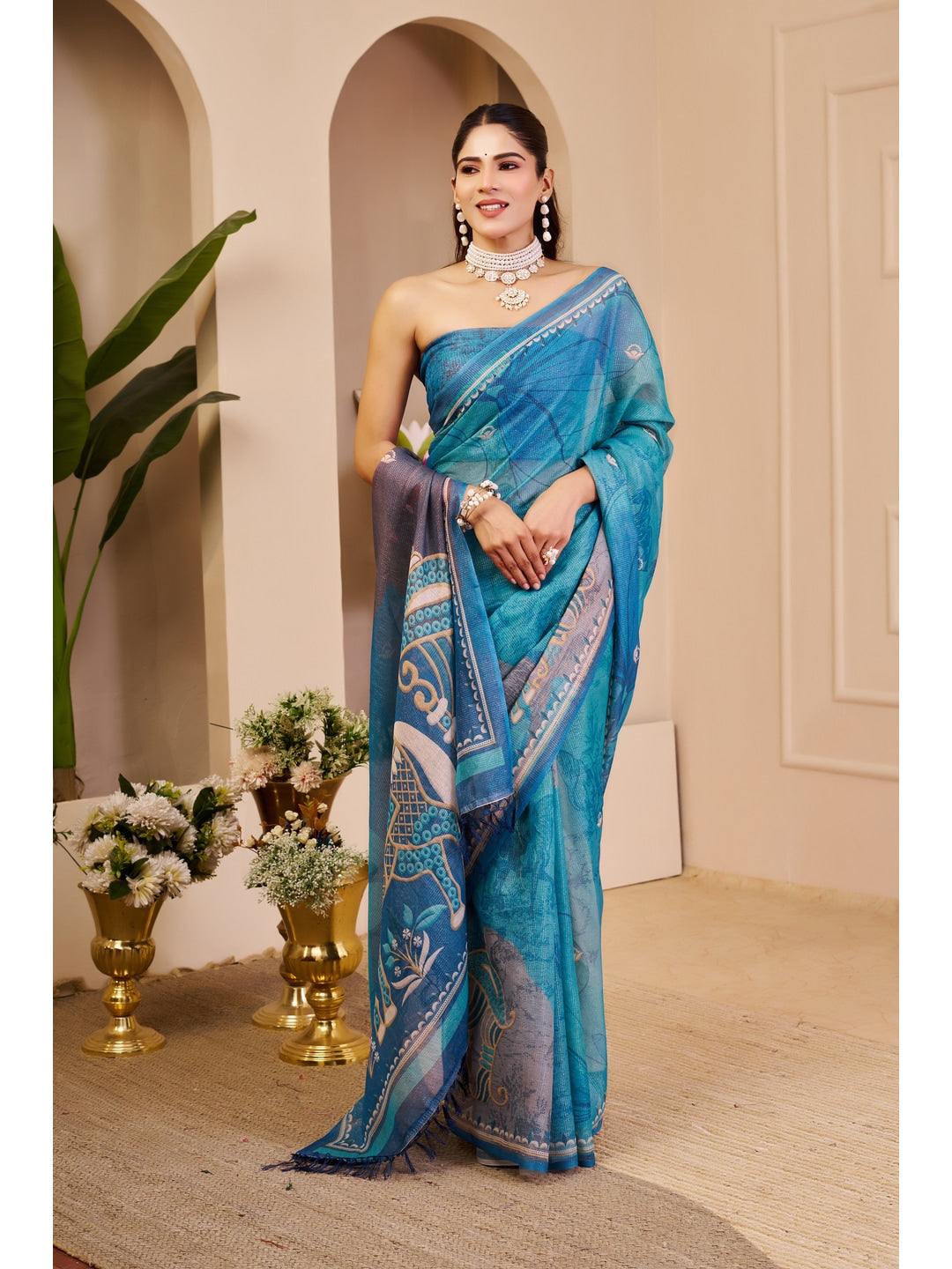 Peachmode Blue Pure Cotton Saree - Image 3