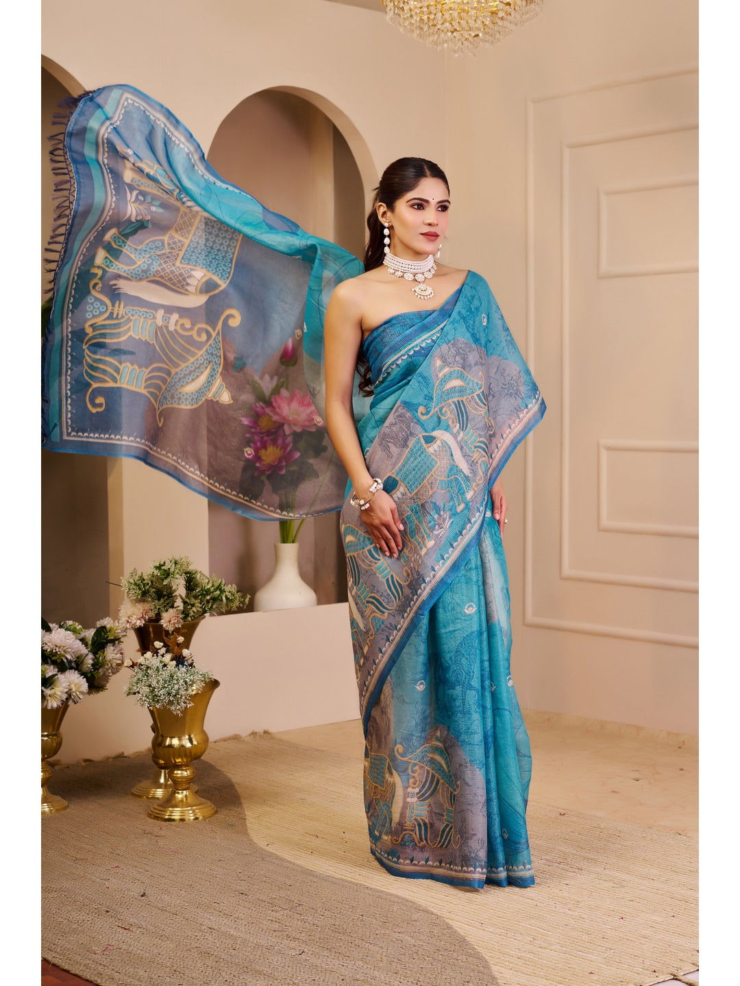 Peachmode Blue Pure Cotton Saree - Image 4