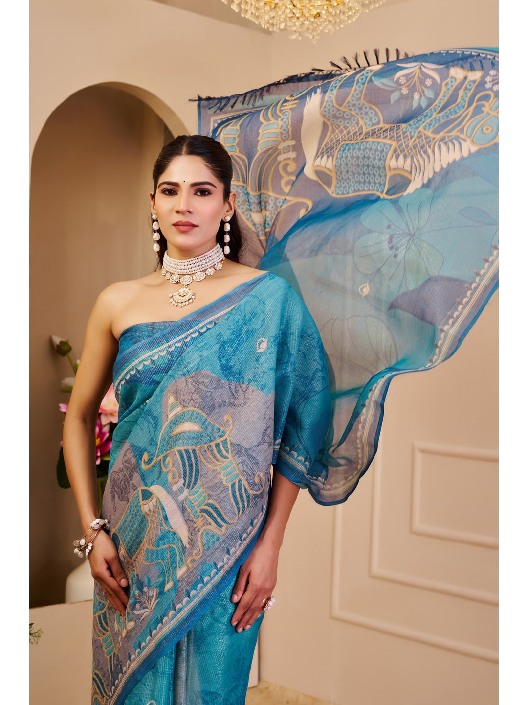Peachmode Blue Pure Cotton Saree - Image 5