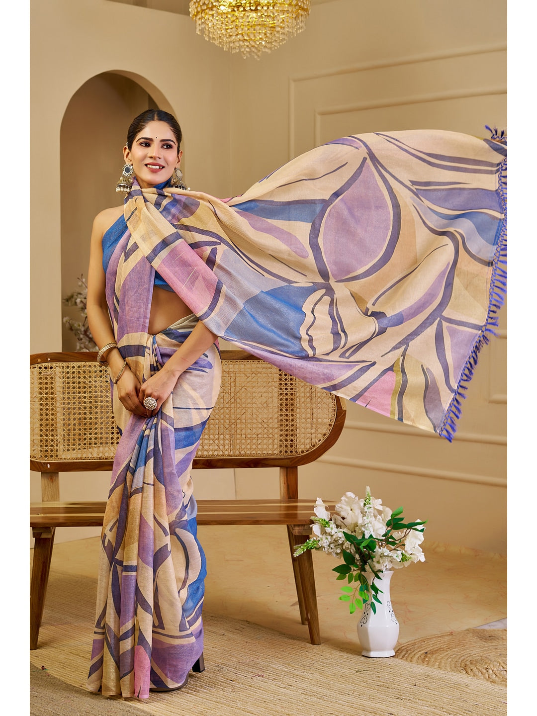 Peachmode Purple Pure Cotton Saree - Image 5