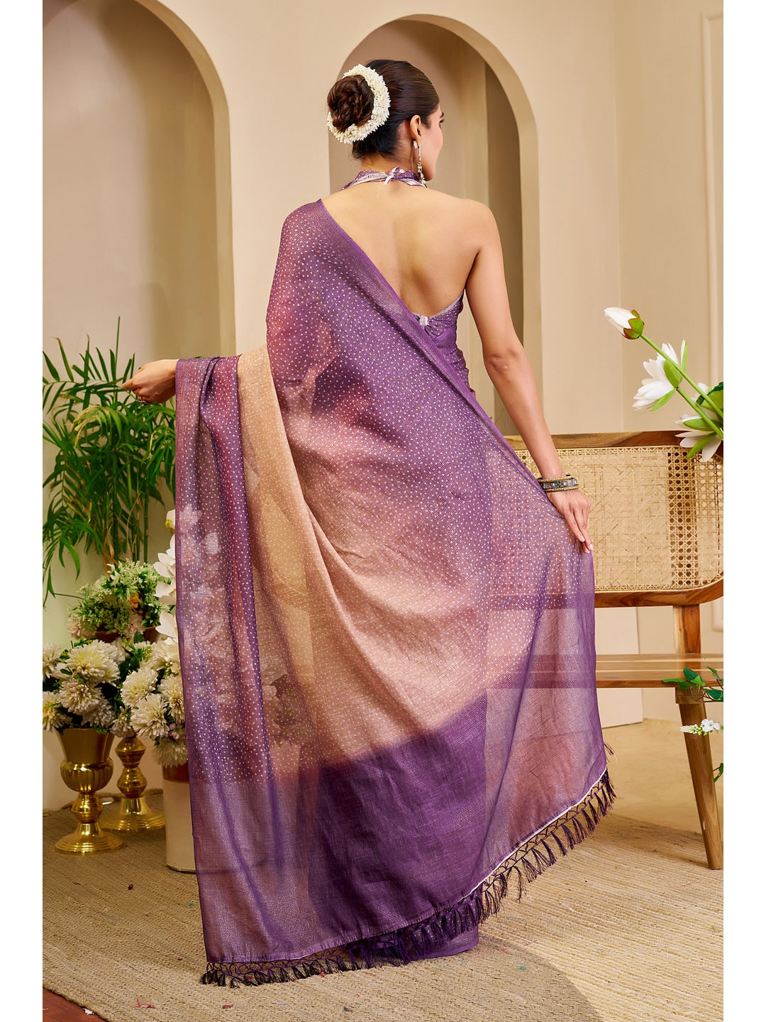 Peachmode Purple Pure Cotton Saree - Image 3