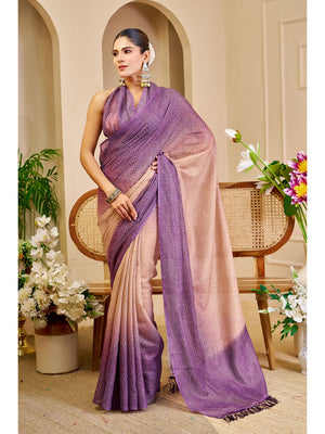 Peachmode Purple Pure Cotton Saree - Image 1