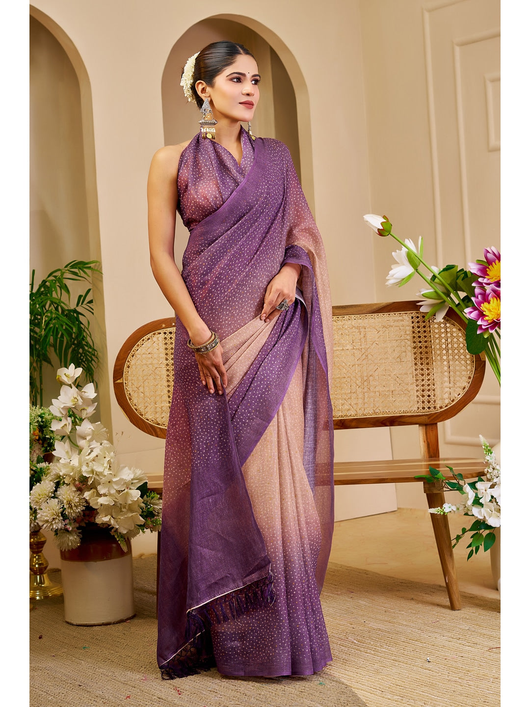 Peachmode Purple Pure Cotton Saree - Image 5