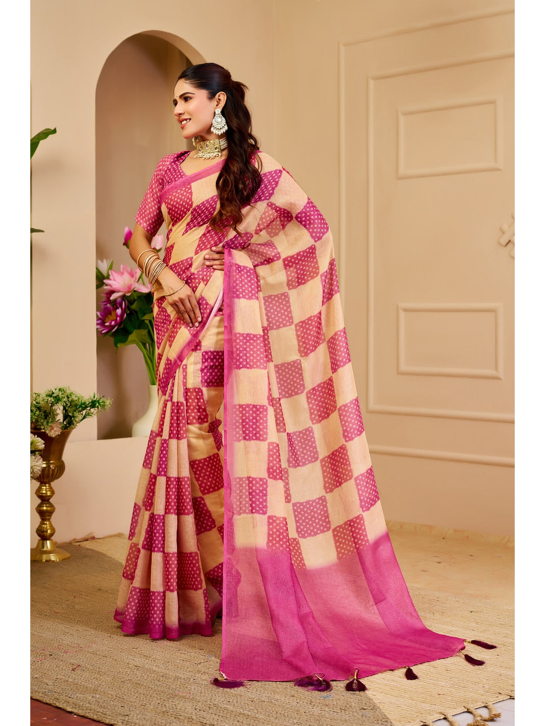 Peachmode Magenta Pure Cotton Saree - Image 2