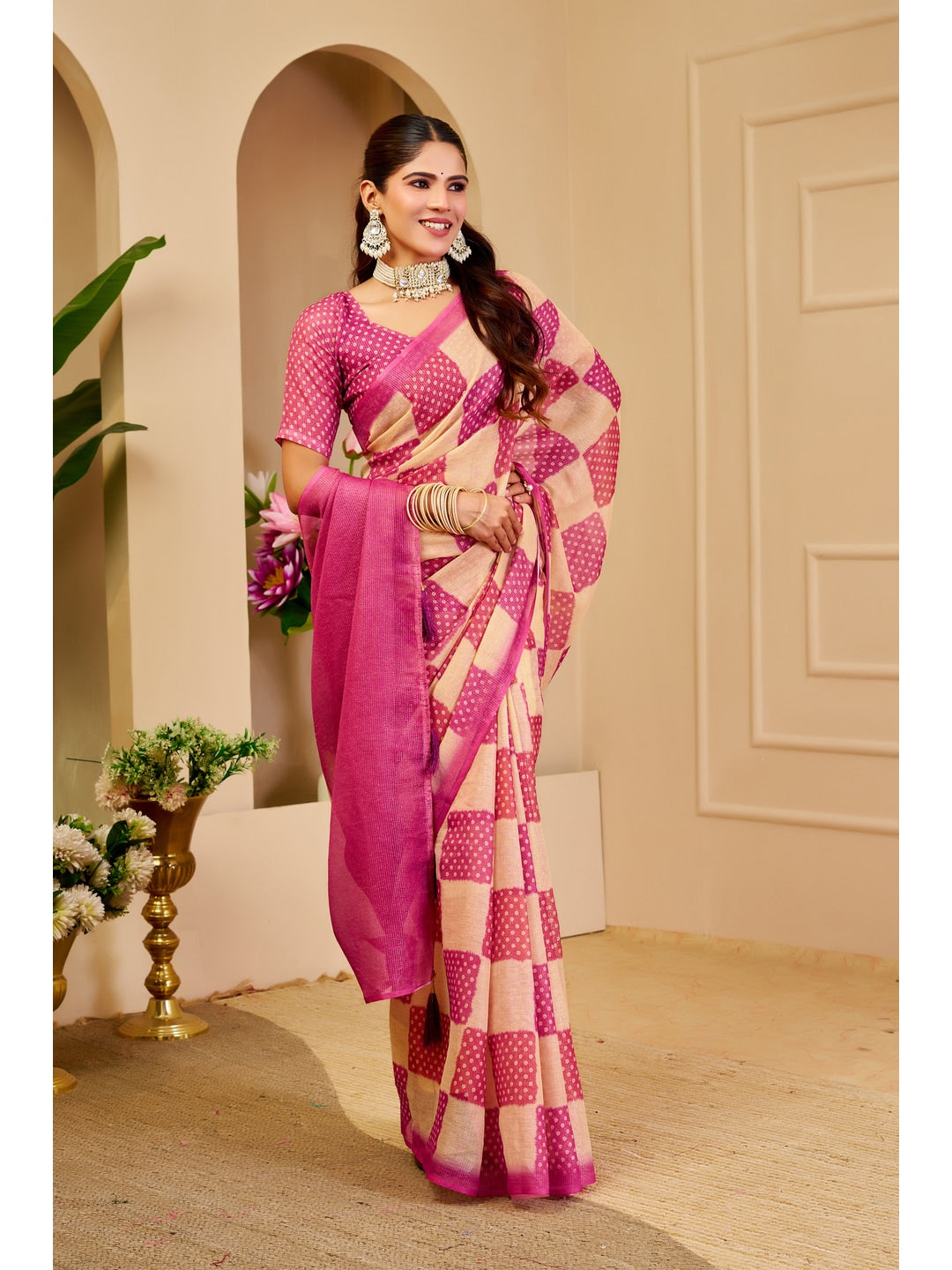 Peachmode Magenta Pure Cotton Saree - Image 3