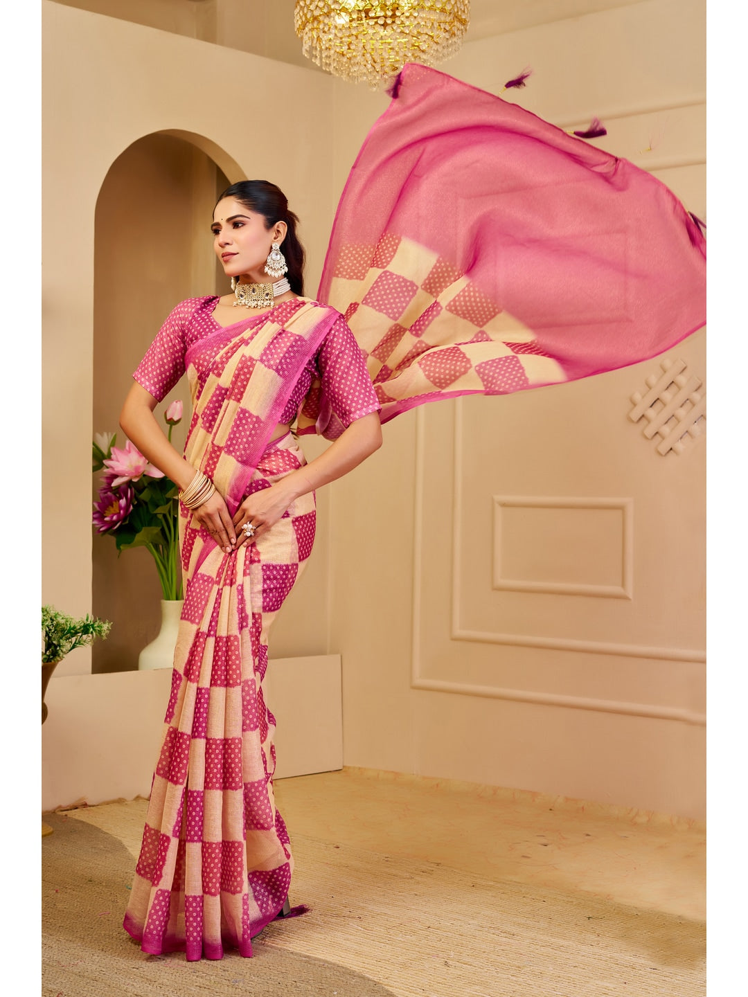 Peachmode Magenta Pure Cotton Saree - Image 4
