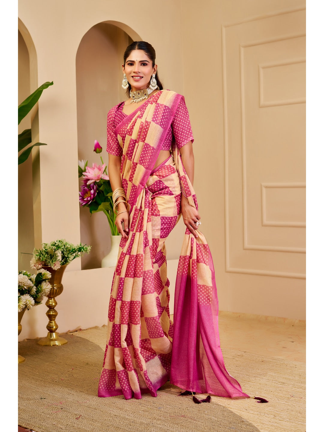 Peachmode Magenta Pure Cotton Saree - Image 5