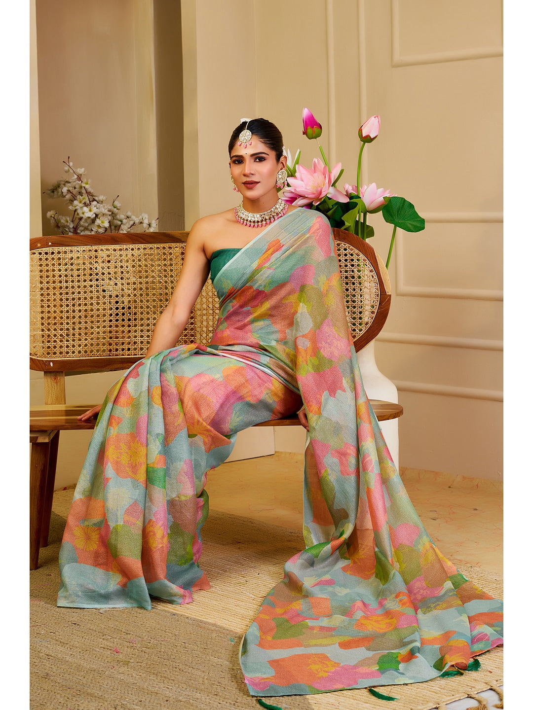 Peachmode Green Pure Cotton Saree - Image 5