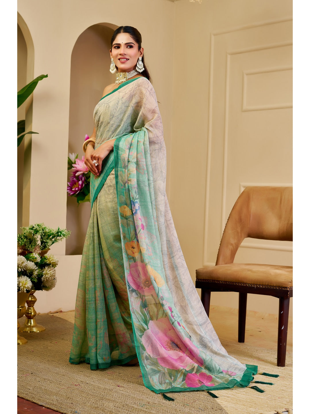 Peachmode Green Pure Cotton Saree - Image 2