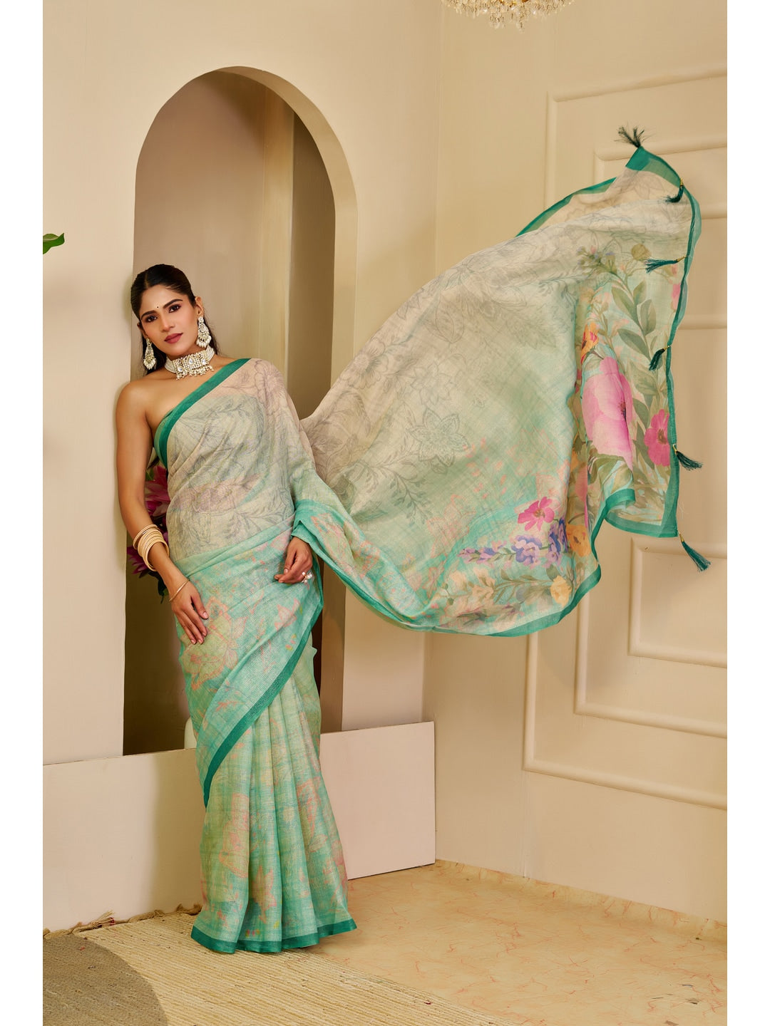Peachmode Green Pure Cotton Saree - Image 3