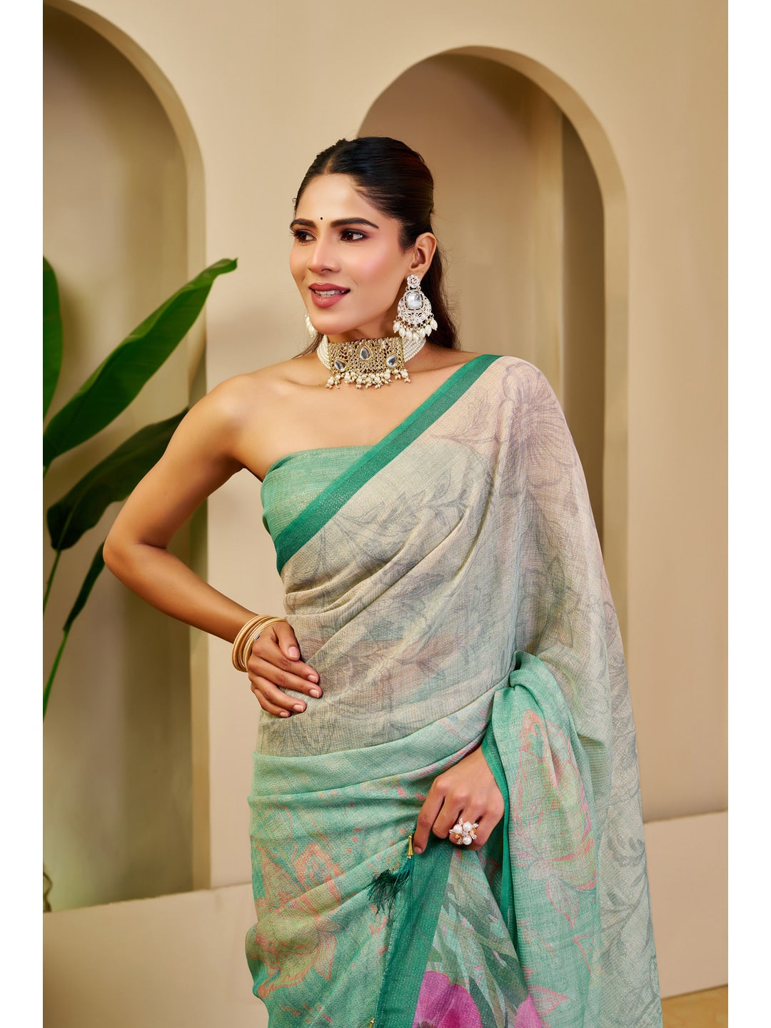 Peachmode Green Pure Cotton Saree - Image 5