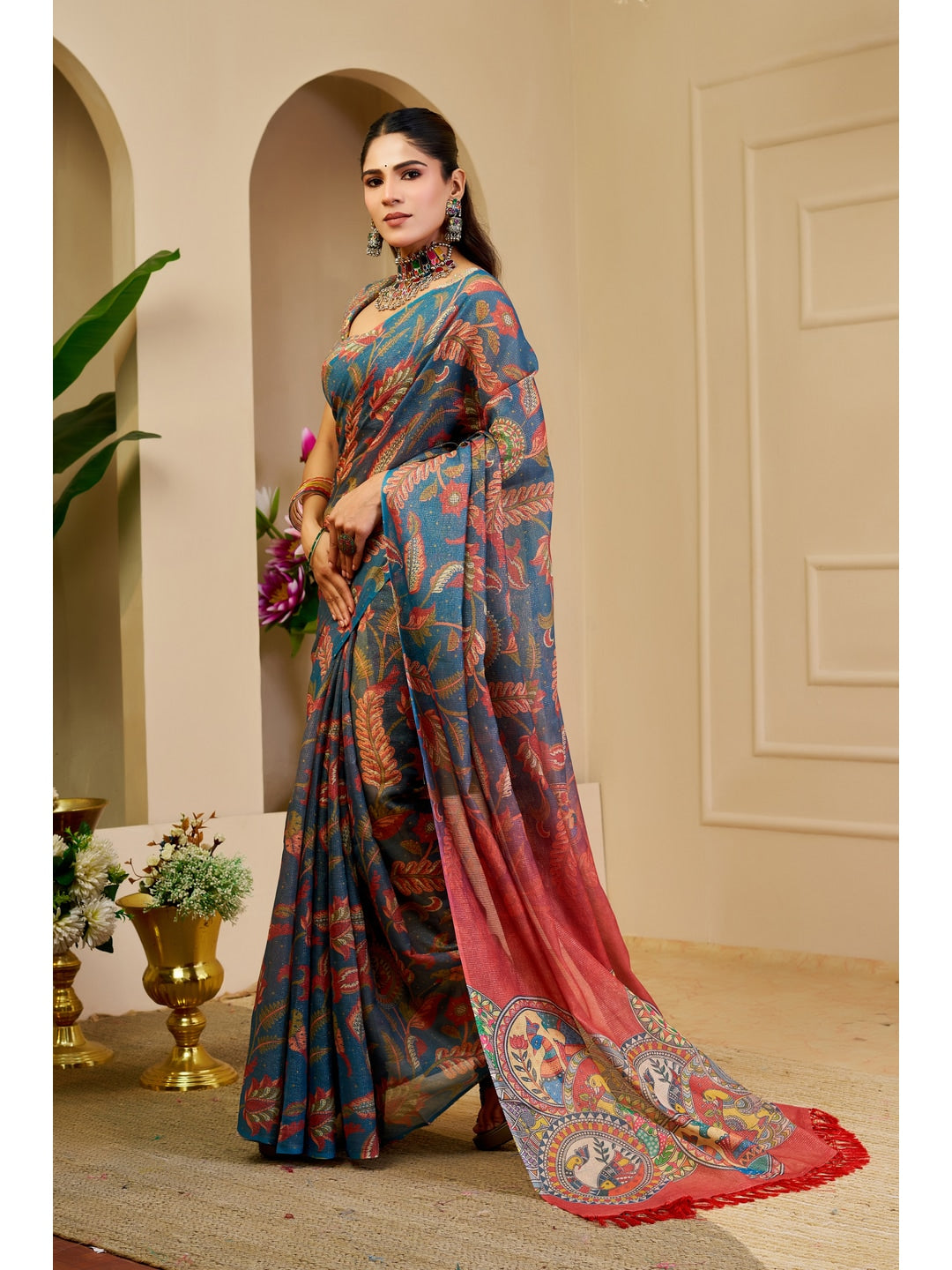 Peachmode Blue Pure Cotton Saree - Image 2