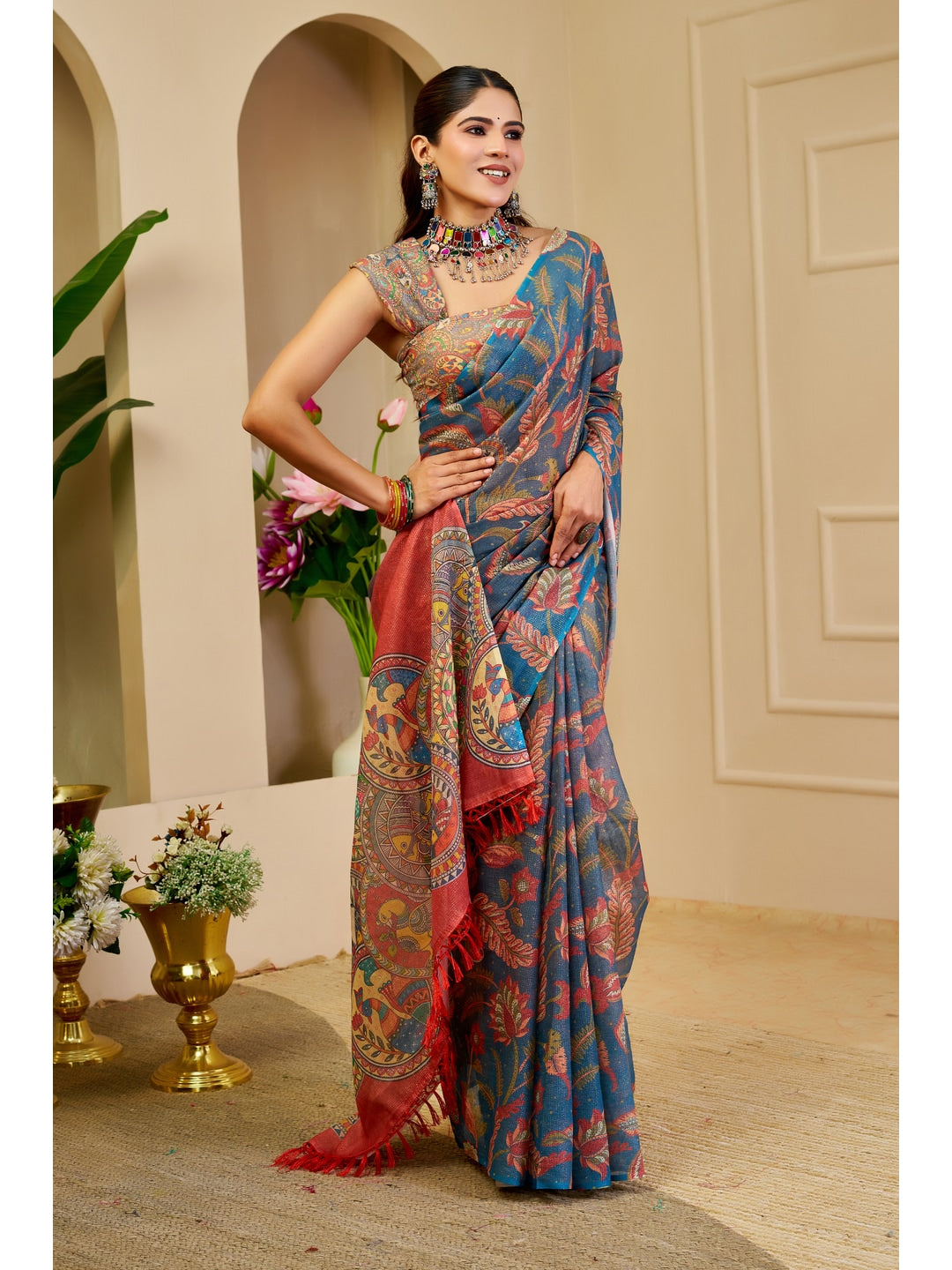 Peachmode Blue Pure Cotton Saree - Image 3