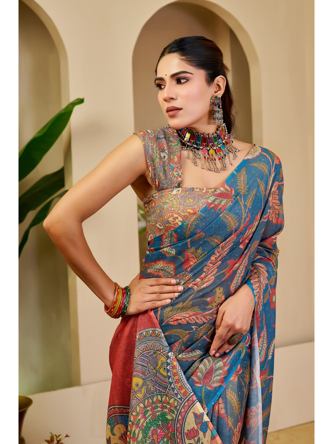 Peachmode Blue Pure Cotton Saree - Image 5