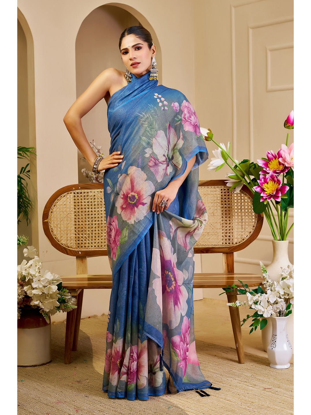 Peachmode Blue Pure Cotton Saree - Image 5