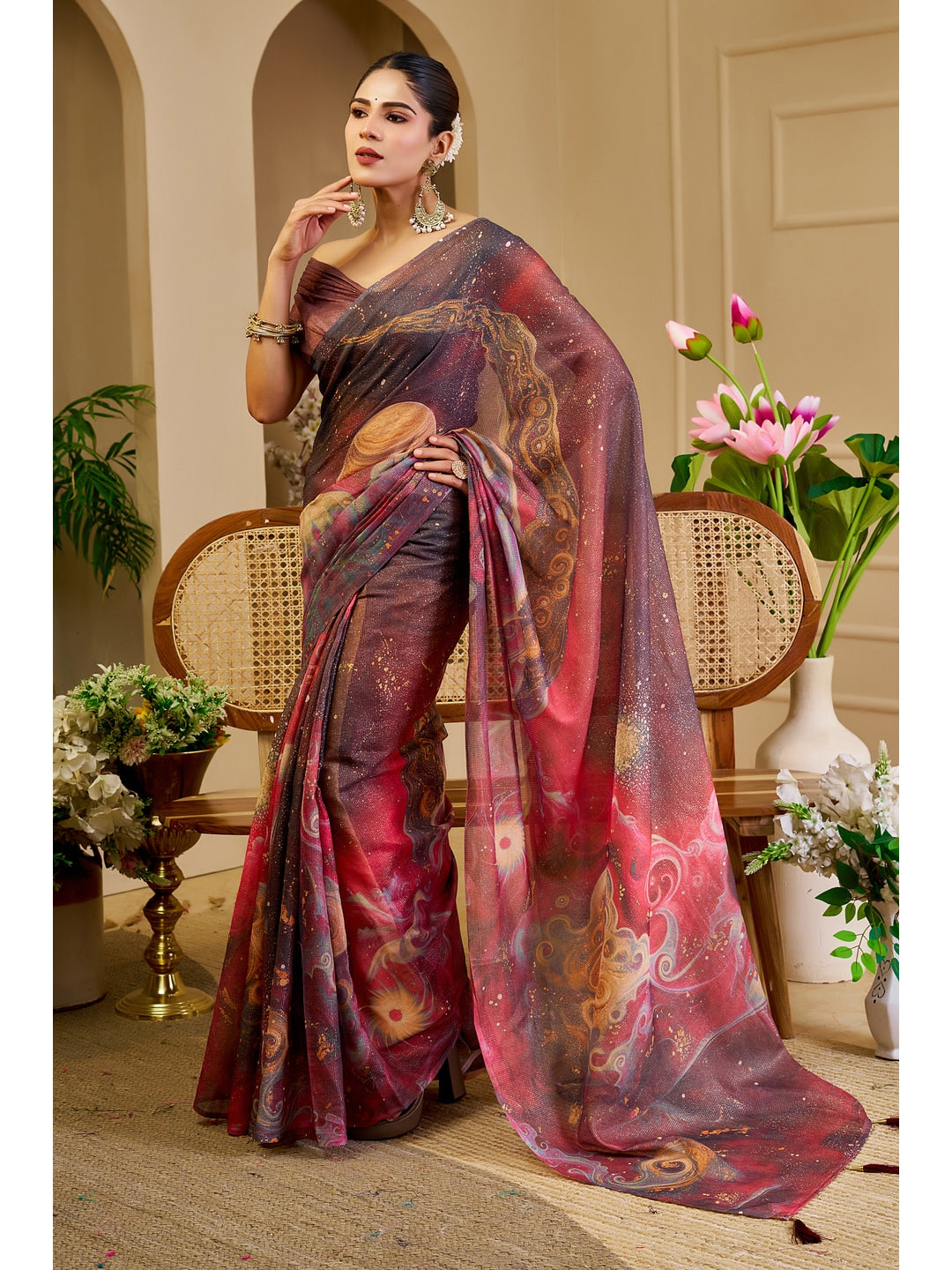 Peachmode Burgundy Pure Cotton Saree - Image 2