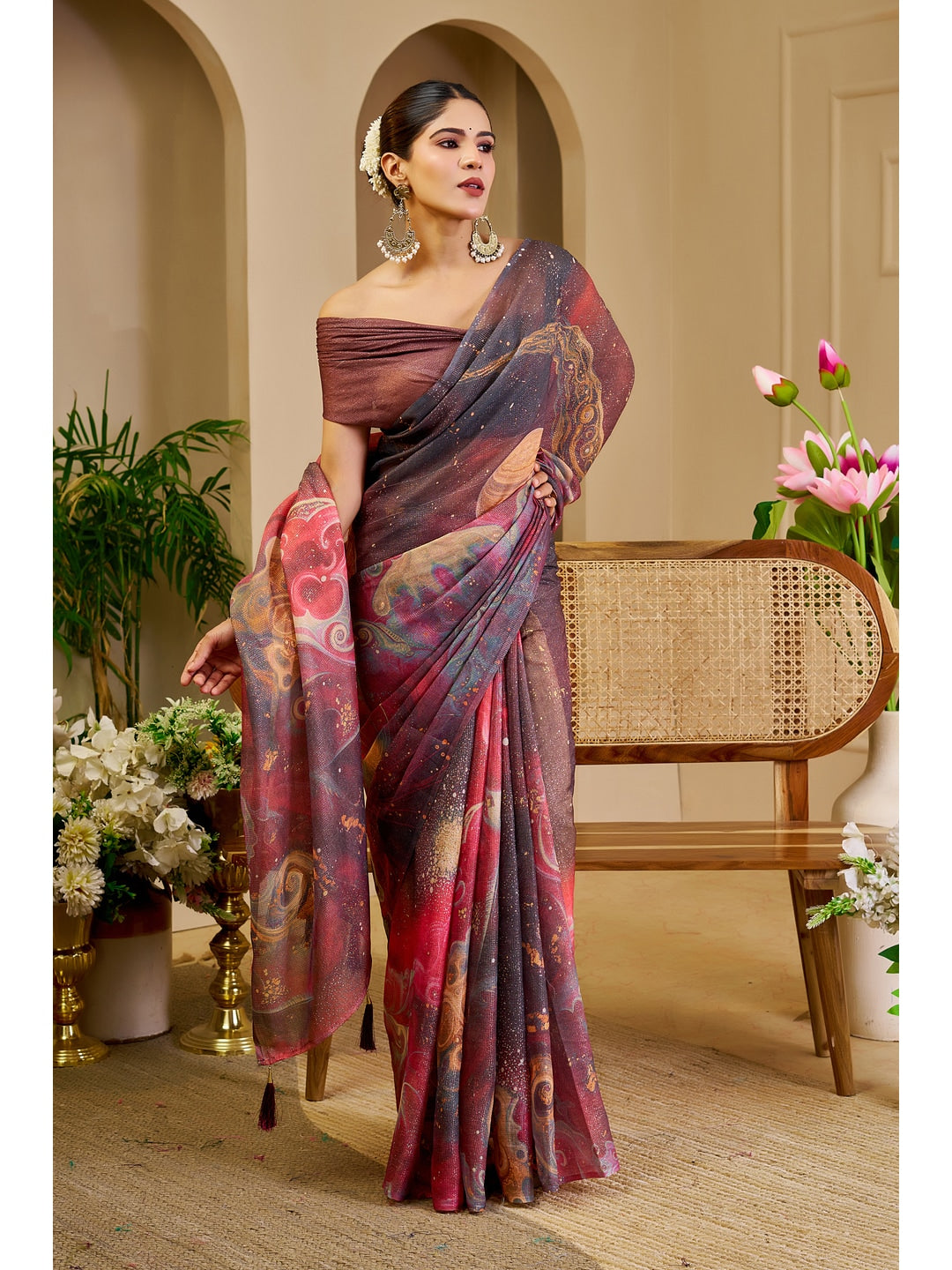 Peachmode Burgundy Pure Cotton Saree - Image 3