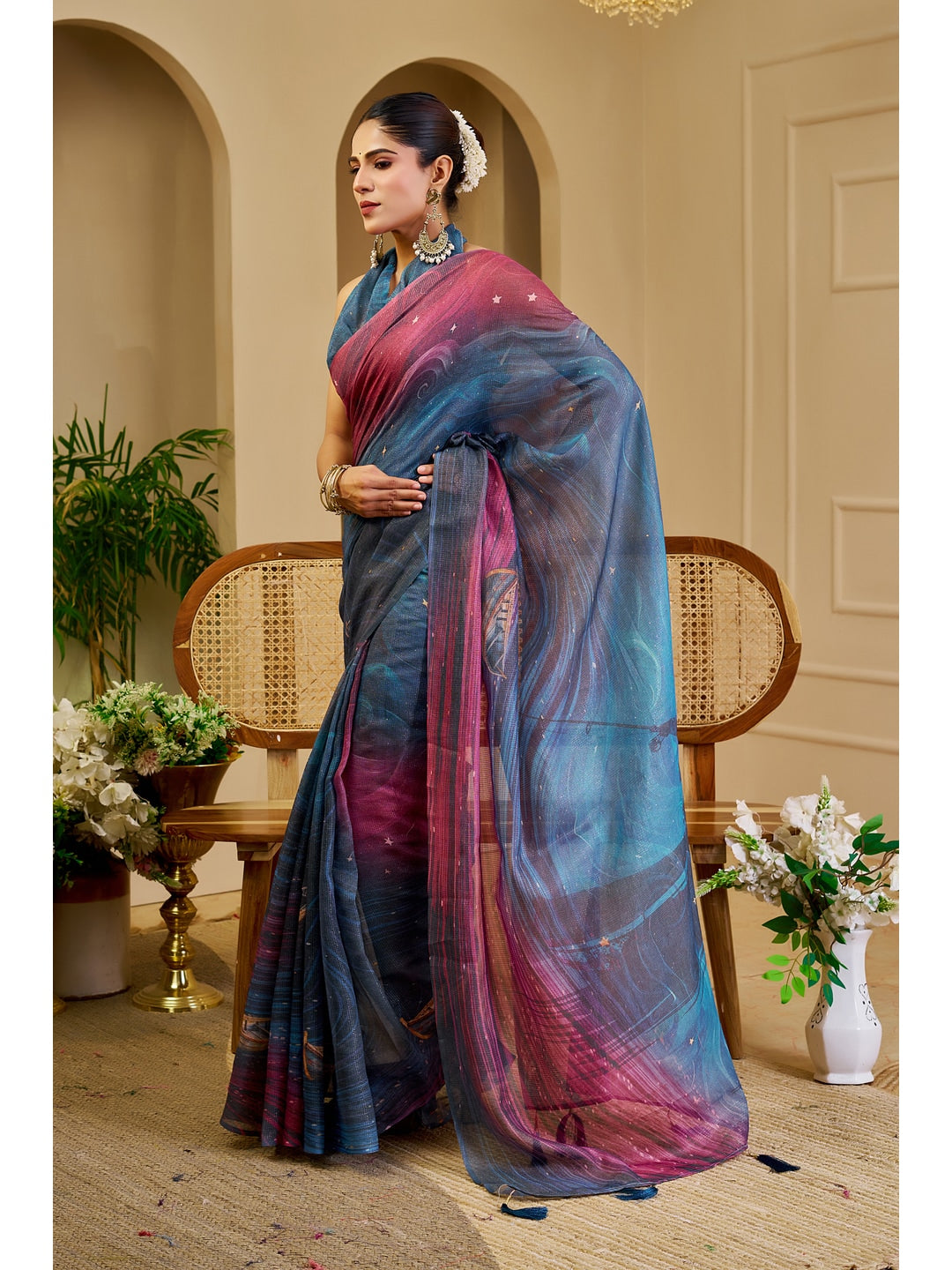 Peachmode Blue Pure Cotton Saree - Image 2