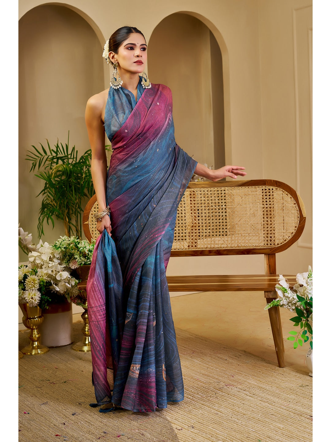 Peachmode Blue Pure Cotton Saree - Image 3