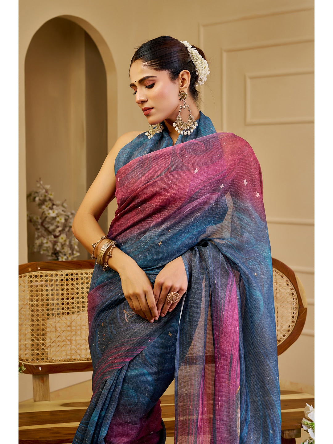Peachmode Blue Pure Cotton Saree - Image 5