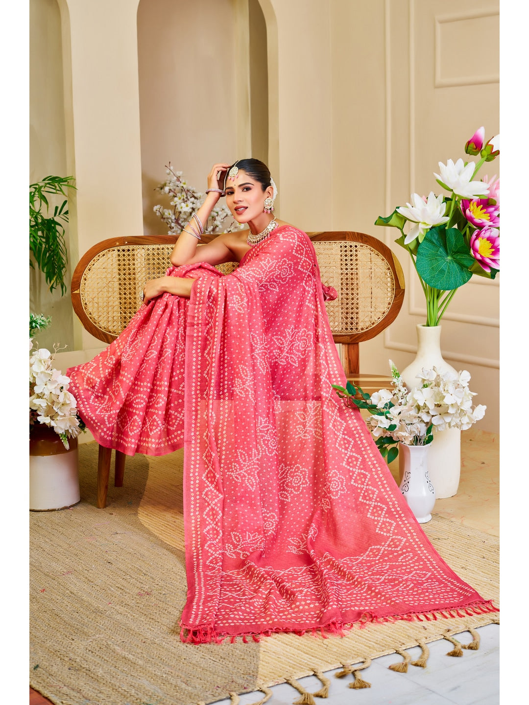 Peachmode Pink Pure Cotton Saree - Image 3