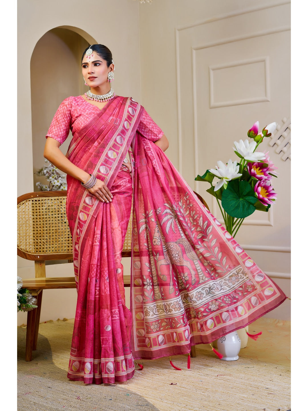 Peachmode Pink Pure Cotton Saree - Image 2