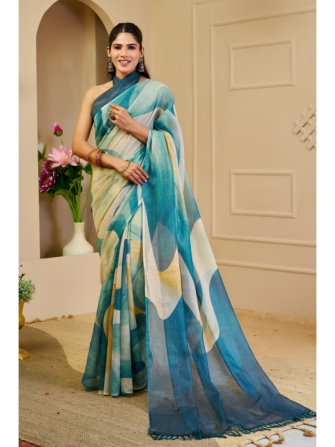 Peachmode Green Pure Cotton Saree - Image 1
