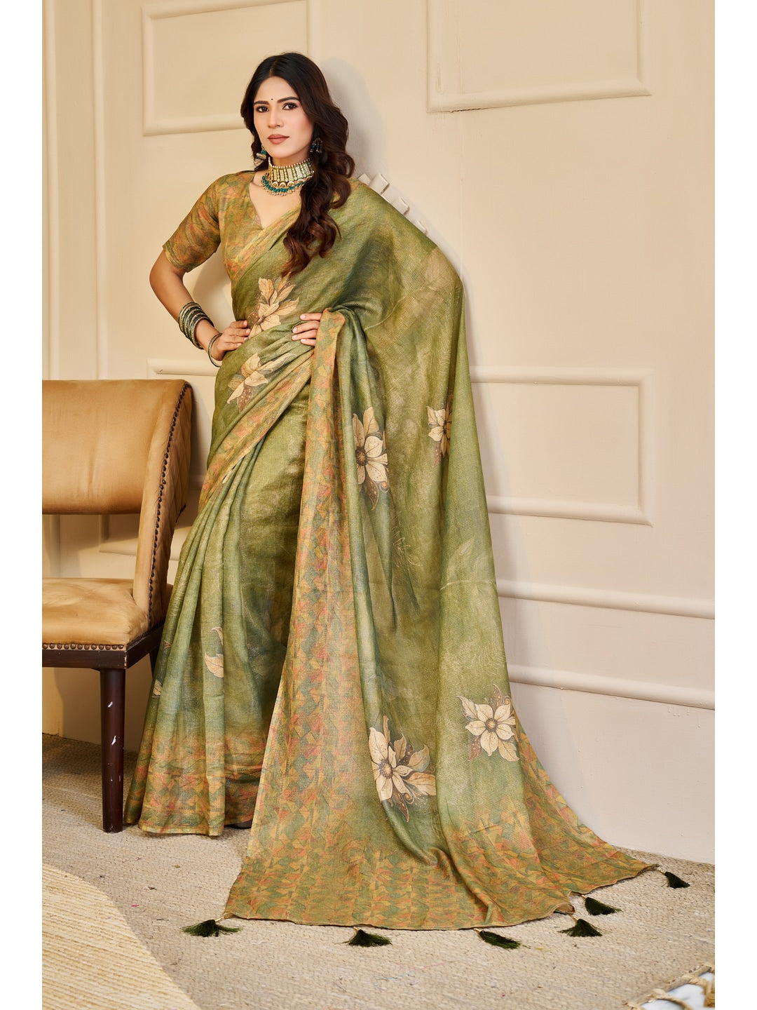 Peachmode Green Pure Cotton Saree - Image 2