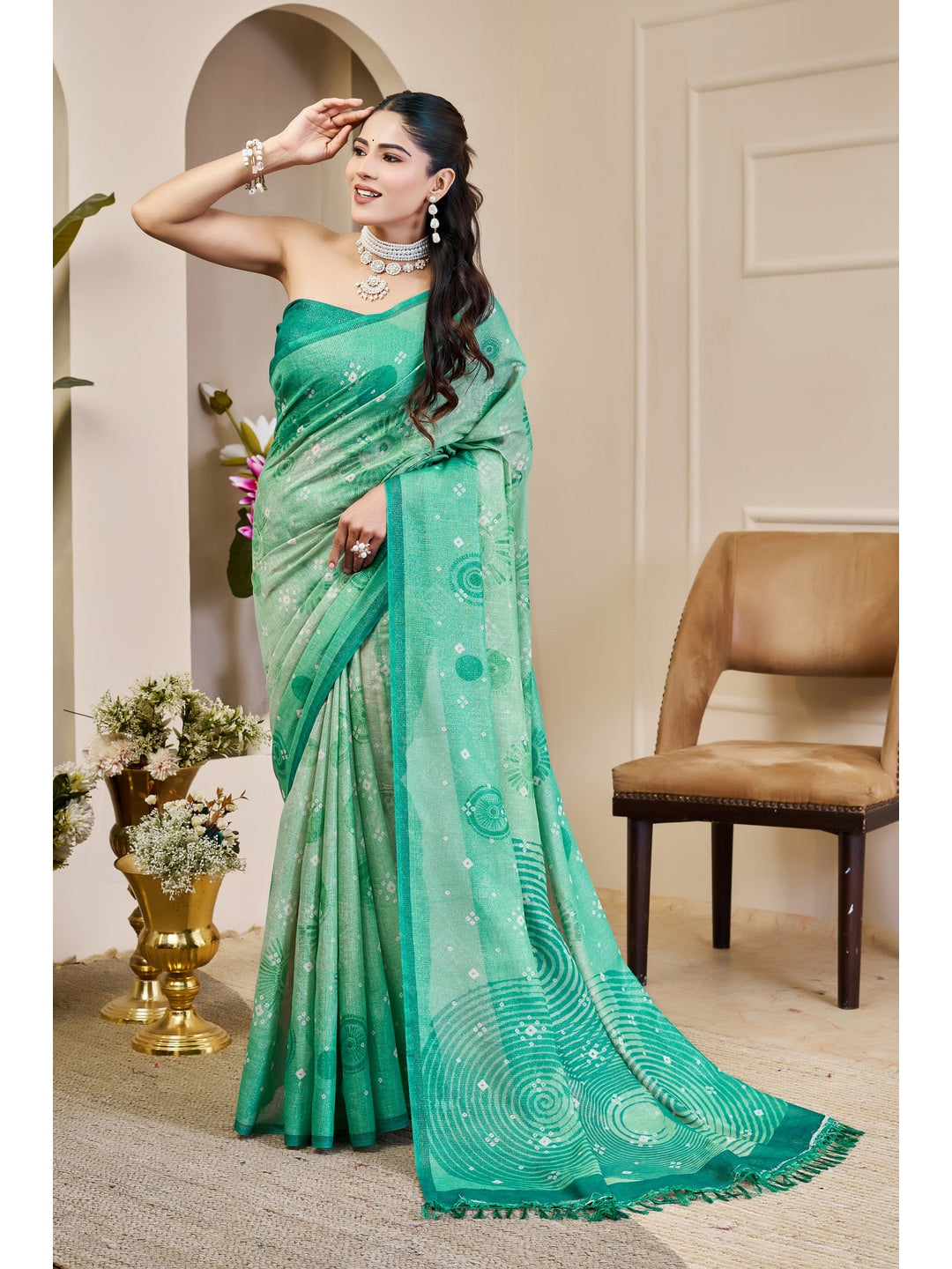 Peachmode Sea Green Pure Cotton Saree - Image 2