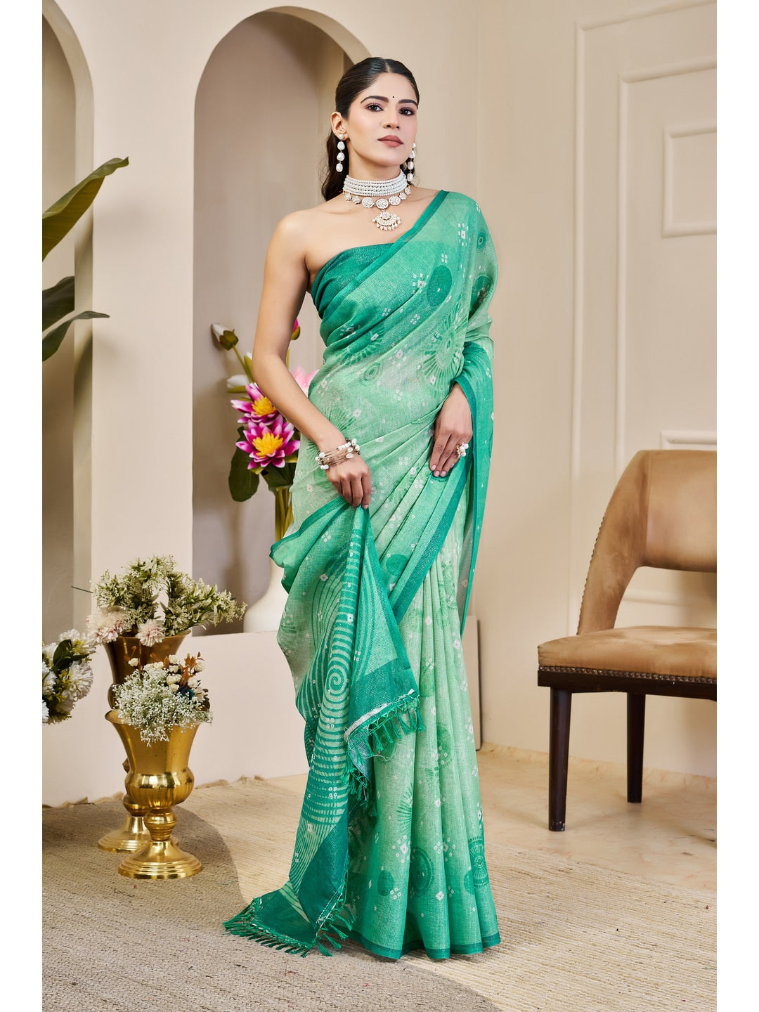 Peachmode Sea Green Pure Cotton Saree - Image 3