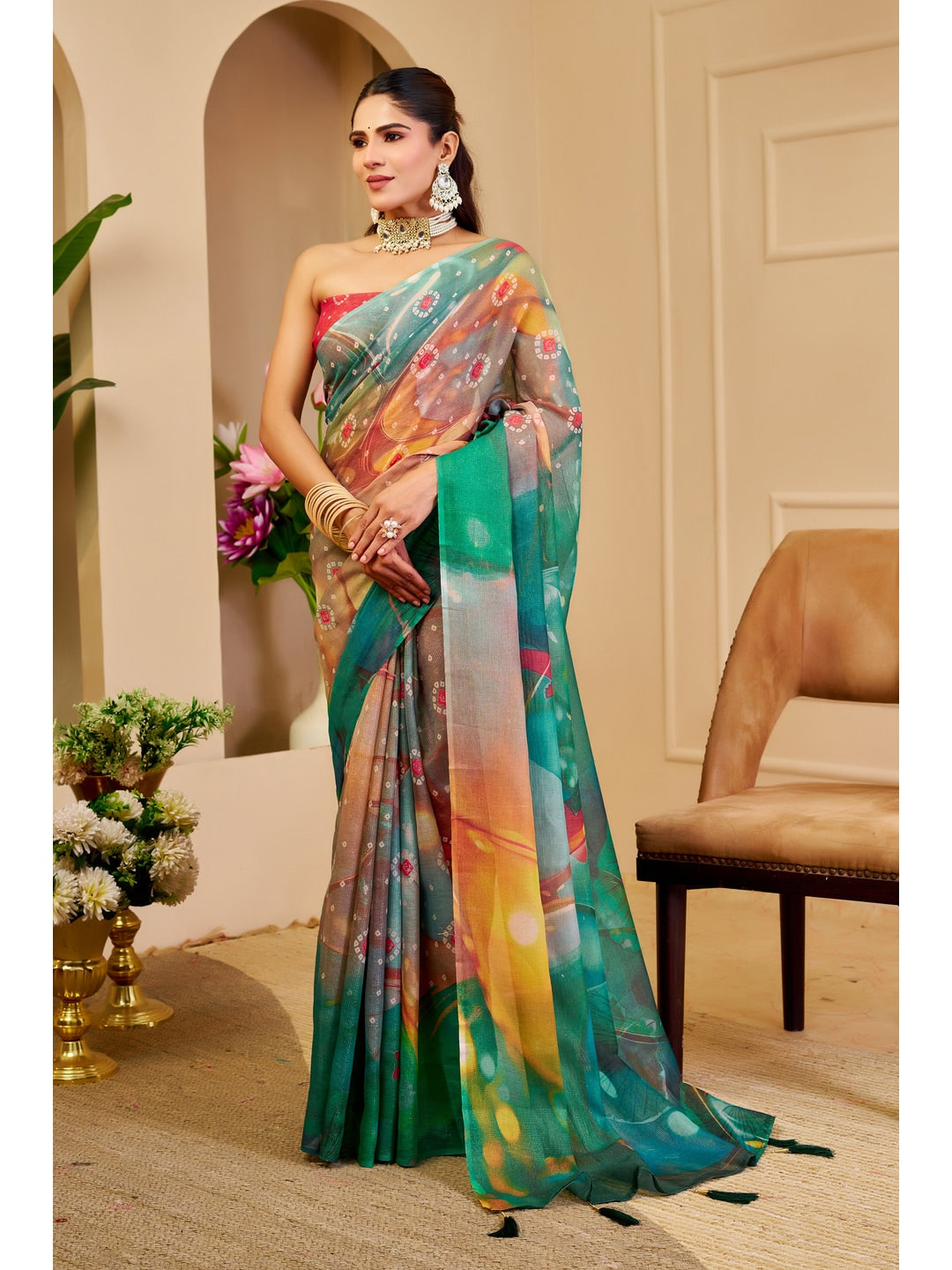 Peachmode Green Pure Cotton Saree - Image 1