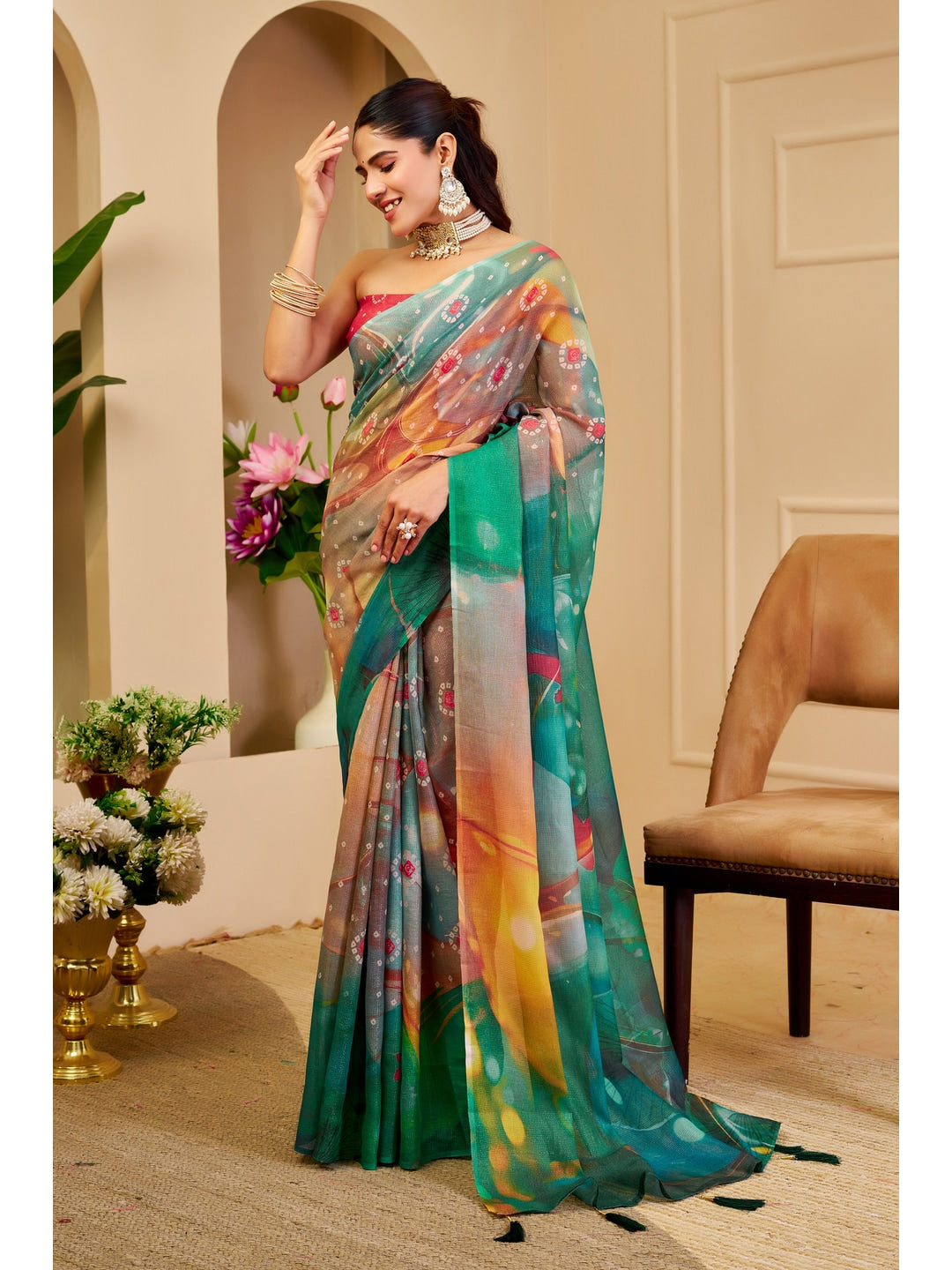 Peachmode Green Pure Cotton Saree - Image 2