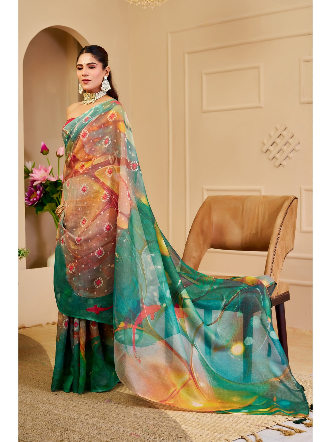Peachmode Green Pure Cotton Saree - Image 4