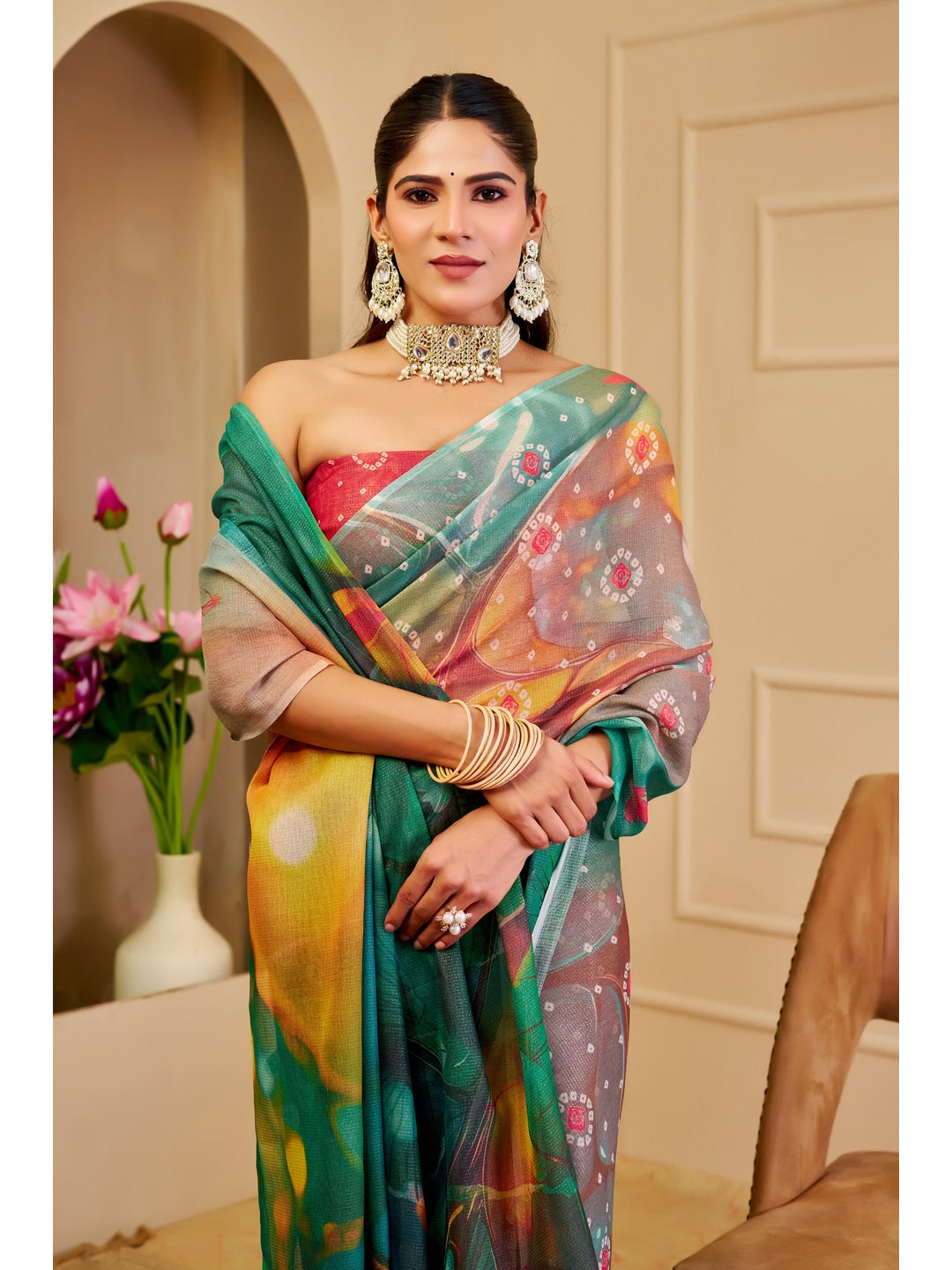 Peachmode Green Pure Cotton Saree - Image 5