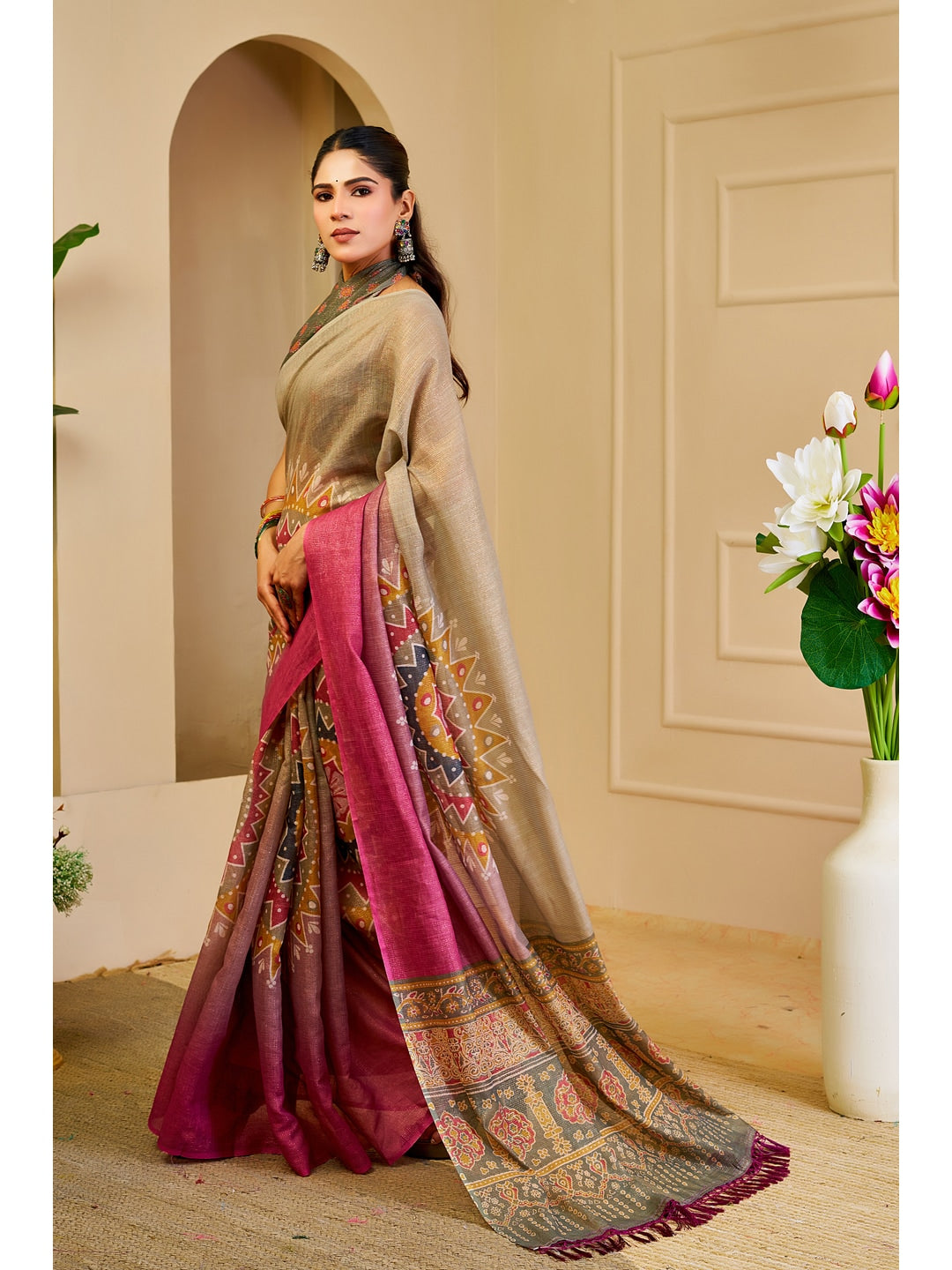 Peachmode Grey Pure Cotton Saree - Image 2