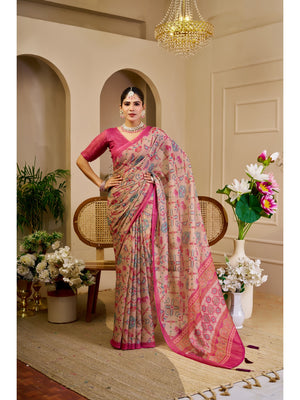 Peachmode Pink Pure Cotton Saree - Image 1
