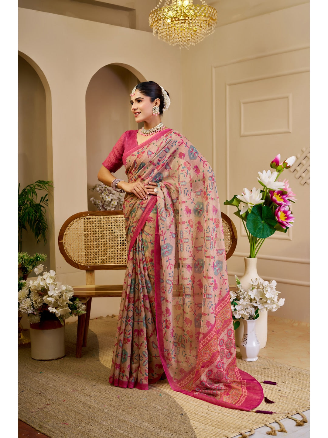 Peachmode Pink Pure Cotton Saree - Image 2
