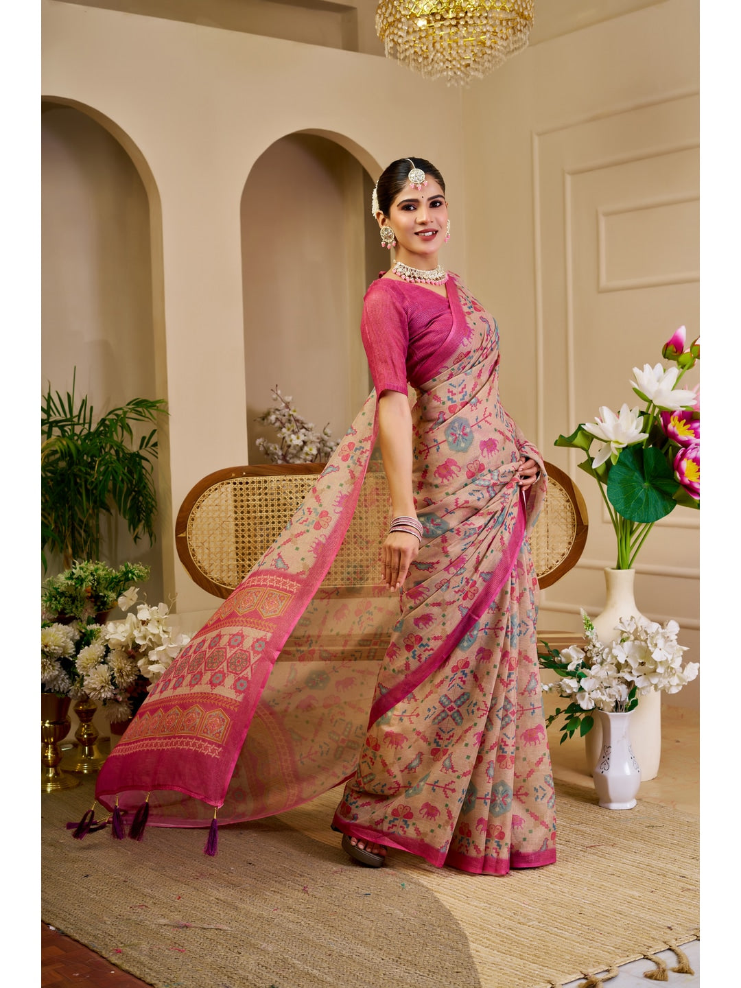 Peachmode Pink Pure Cotton Saree - Image 3