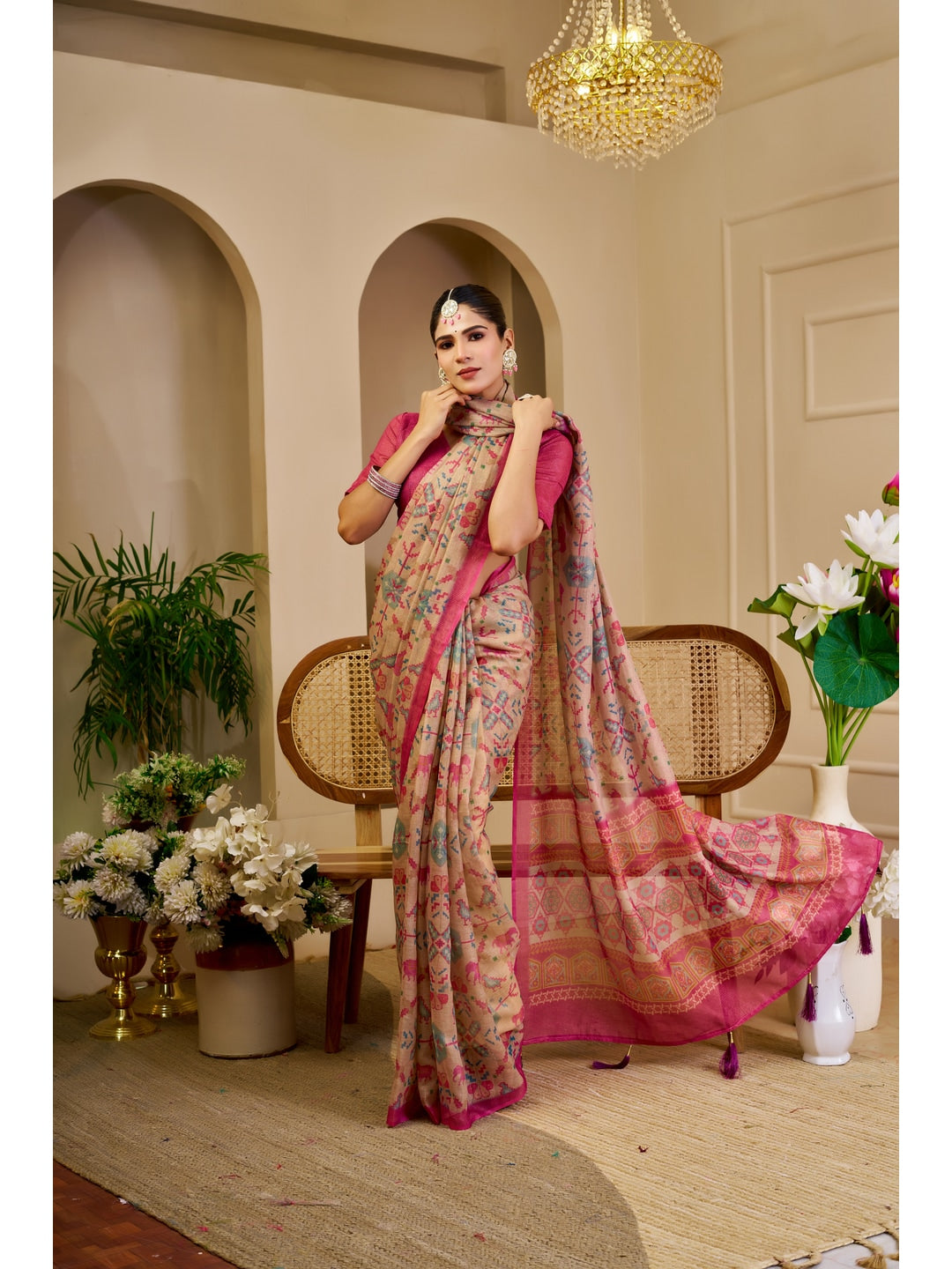 Peachmode Pink Pure Cotton Saree - Image 4