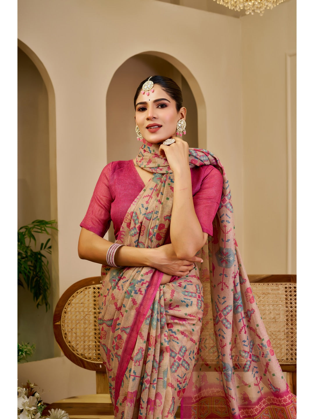 Peachmode Pink Pure Cotton Saree - Image 5