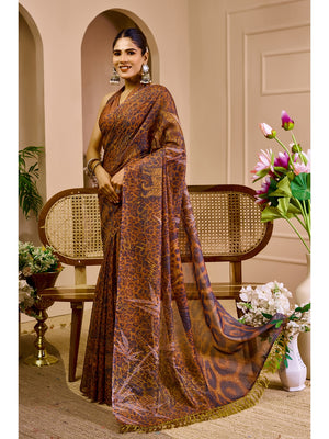 Peachmode Brown Pure Cotton Saree - Image 2
