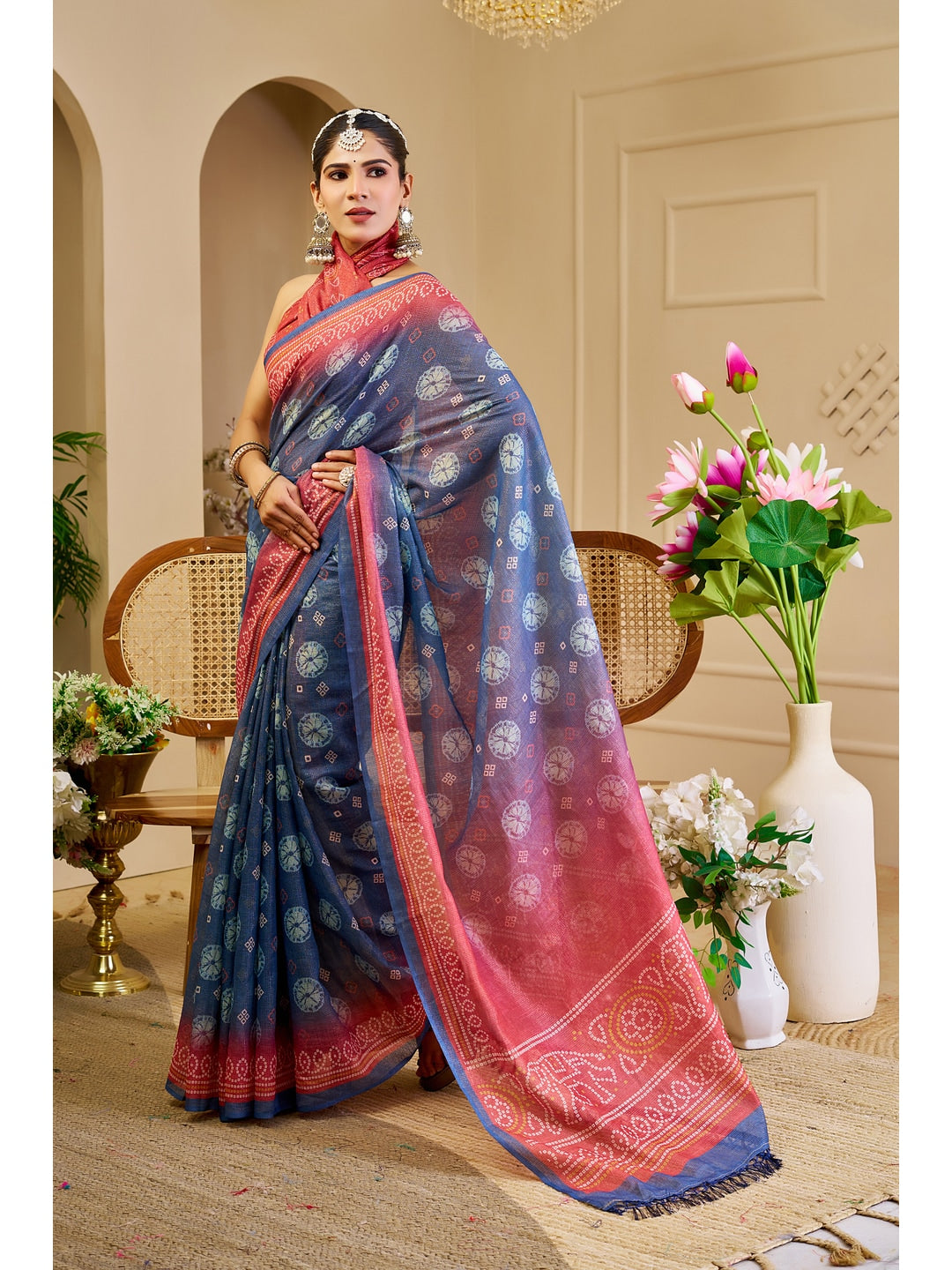 Peachmode Blue Pure Cotton Saree - Image 3