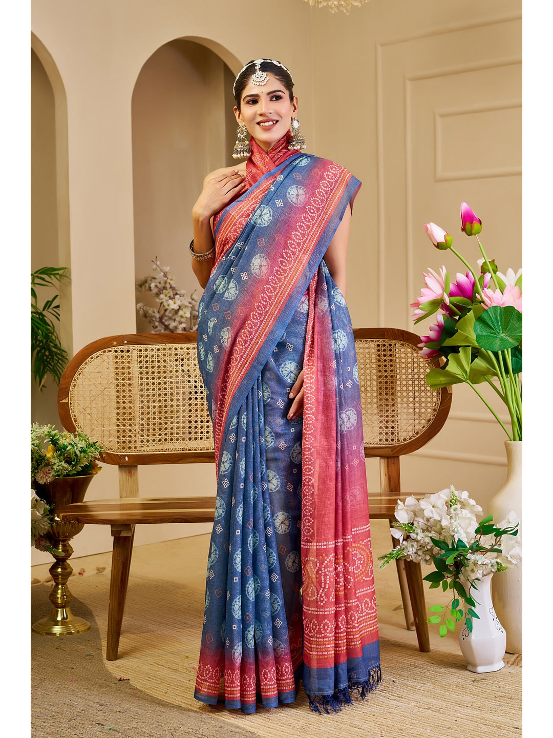 Peachmode Blue Pure Cotton Saree - Image 4