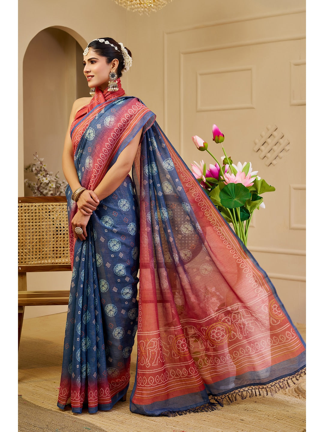 Peachmode Blue Pure Cotton Saree - Image 5